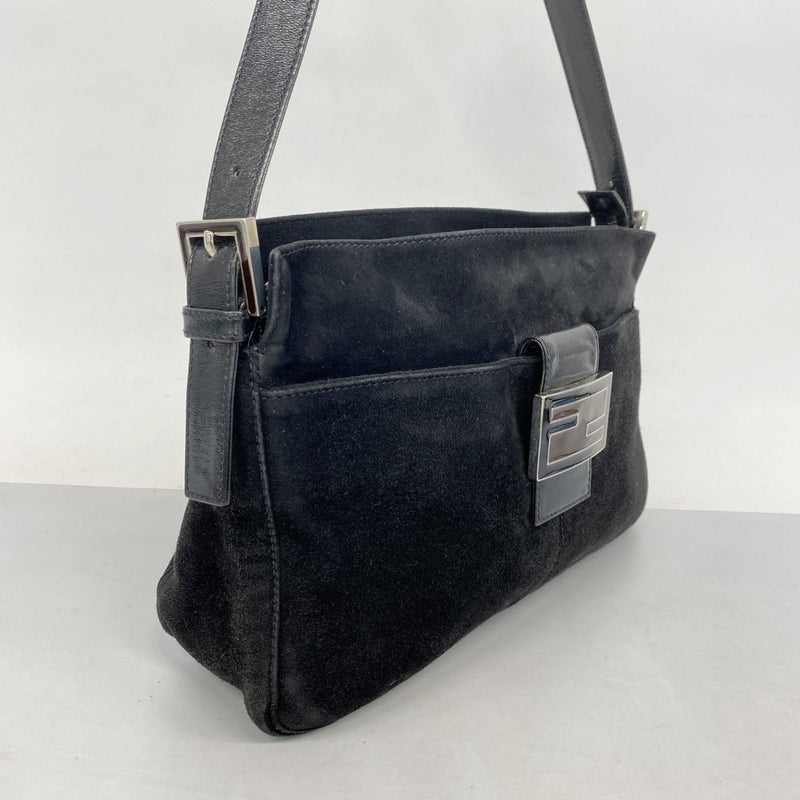 【5gd5409-h】フェンディ ショルダーバッグ スウェード ブラック シルバー金具【中古】レディース