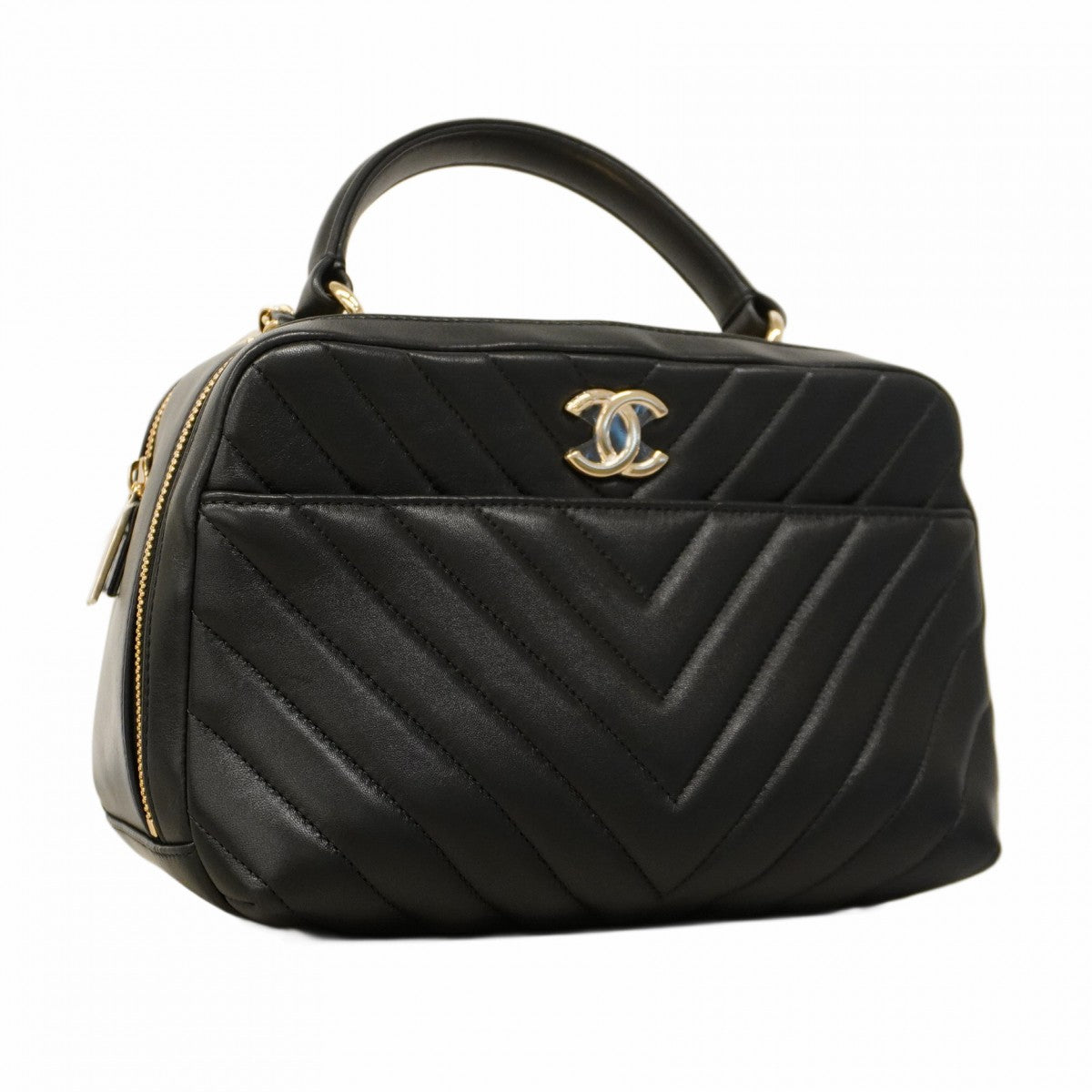 ★SALE【5gd5474-h】シャネル ハンドバッグ Vステッチ チェーン ラムスキン ブラック ゴールド金具【中古】レディース
