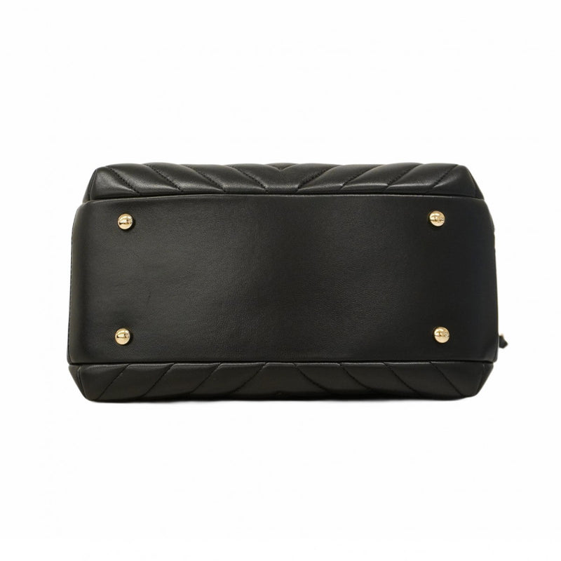 ★SALE【5gd5474-h】シャネル ハンドバッグ Vステッチ チェーン ラムスキン ブラック ゴールド金具【中古】レディース
