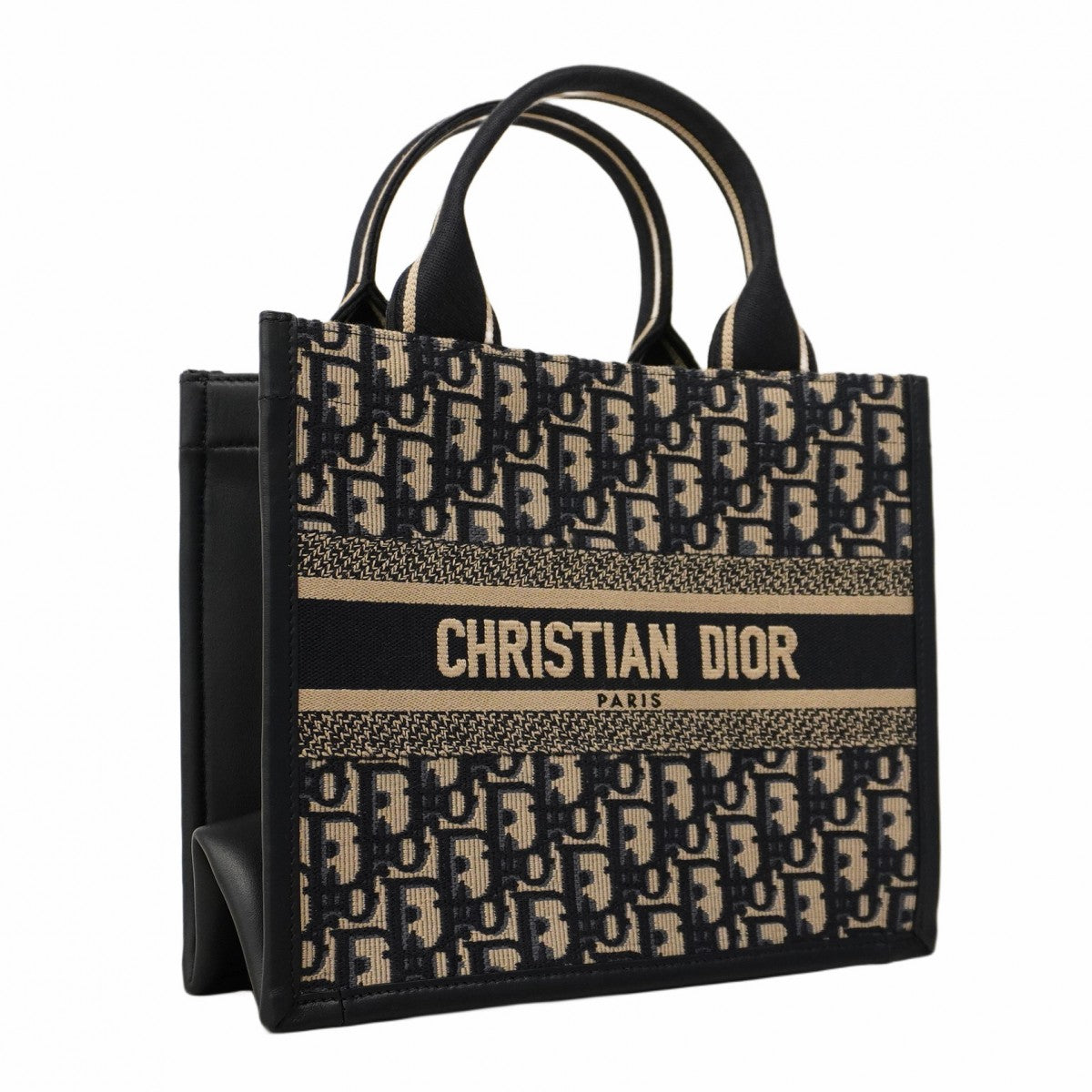 【5gd5475-h】クリスチャンディオール トートバッグ オブリーク ブックトート キャンバス レザー ネイビー ゴールド金具【中古】レディース