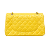 【5gd5478-h】シャネル ショルダーバッグ マトラッセ Wフラップ Wチェーン ラムスキン イエロー シルバー金具【中古】レディース