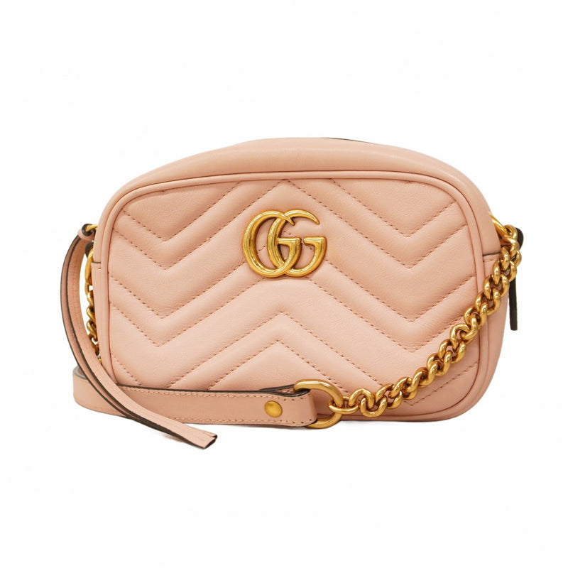 【5gd5524-h】グッチ ショルダーバッグ GGマーモント 448065 レザー ピンク ライトピンク ゴールド金具【中古】レディース