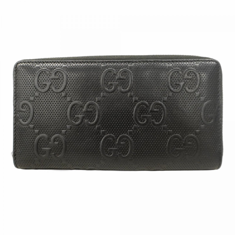【5ge5593-h】グッチ 長財布 GGエンボス 625558 レザー ブラック シルバー金具【中古】メンズ