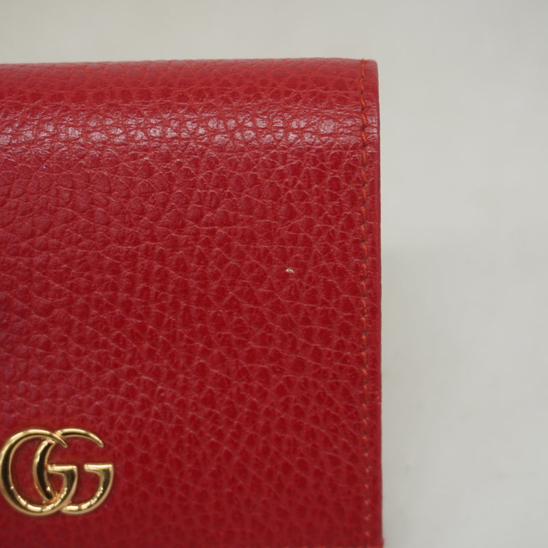 【5ge5620-h】グッチ 財布 GGマーモント 456126 レザー レッド ゴールド金具【中古】レディース