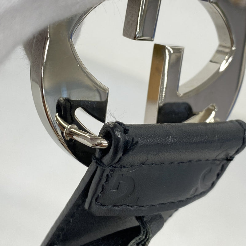 ★SALE【5ge5647-h】グッチ ベルト グッチシマ 411924 レザー ブラック シルバー金具【中古】メンズ