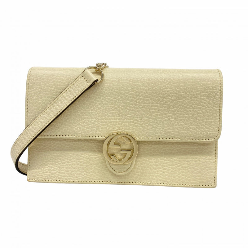 【5ge5648-h】グッチ ショルダーウォレット インターロッキングG 615523 レザー アイボリー シャンパンゴールド金具【中古】レディース