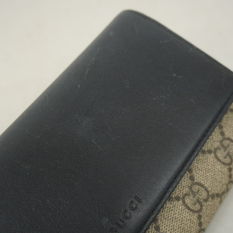 ★SALE【5ge5659-h】グッチ 長財布 GGスプリーム 410100 PVC ブラウン ブラック ゴールド金具【中古】レディース