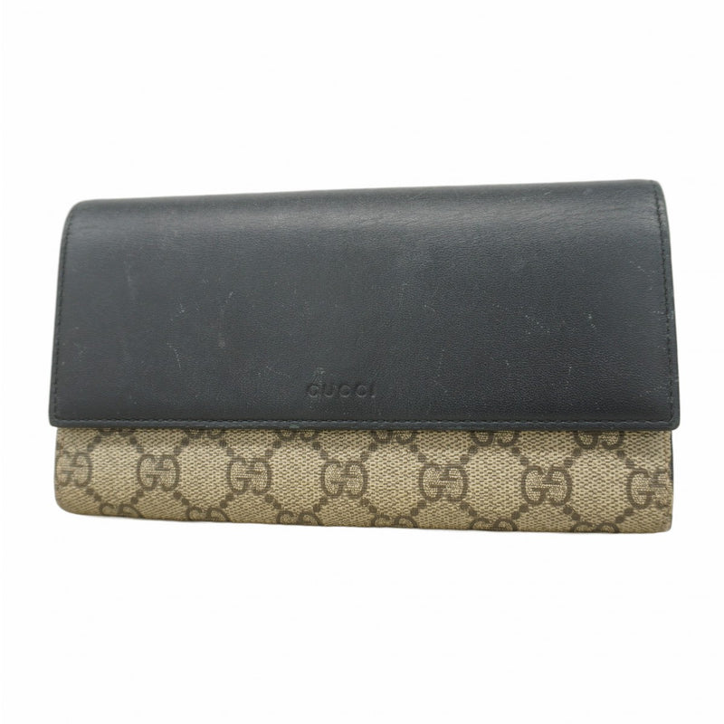 ★SALE【5ge5659-h】グッチ 長財布 GGスプリーム 410100 PVC ブラウン ブラック ゴールド金具【中古】レディース