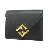 ★SALE【5ge5764-h】フェンディ 三つ折り財布 FFダイヤモンド レザー ブラック ゴールド金具【中古】レディース