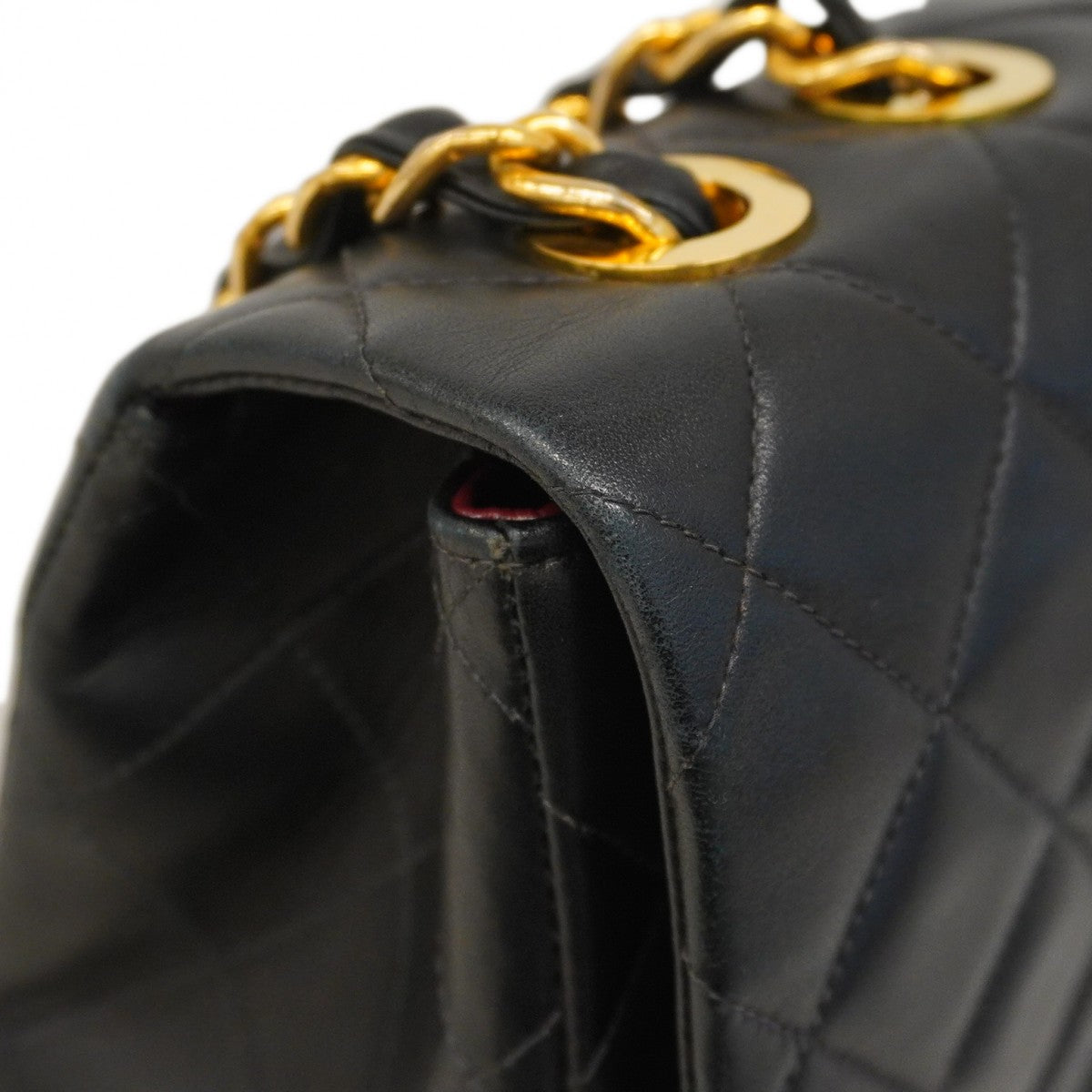 ★SALE【5ge5784-h】シャネル ショルダーバッグ デカマトラッセ Wチェーン ラムスキン ブラック ゴールド金具【中古】レディース