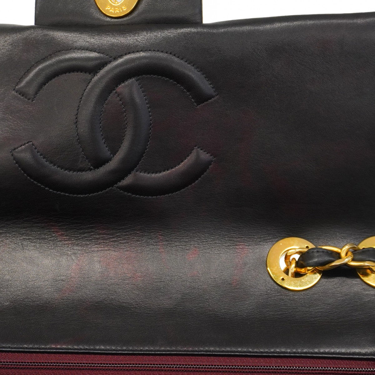★SALE【5ge5784-h】シャネル ショルダーバッグ デカマトラッセ Wチェーン ラムスキン ブラック ゴールド金具【中古】レディース