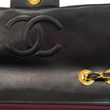 ★SALE【5ge5784-h】シャネル ショルダーバッグ デカマトラッセ Wチェーン ラムスキン ブラック ゴールド金具【中古】レディース