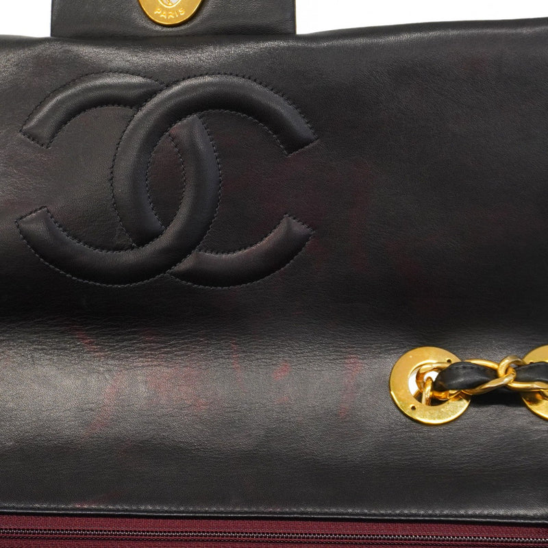 ★SALE【5ge5784-h】シャネル ショルダーバッグ デカマトラッセ Wチェーン ラムスキン ブラック ゴールド金具【中古】レディース