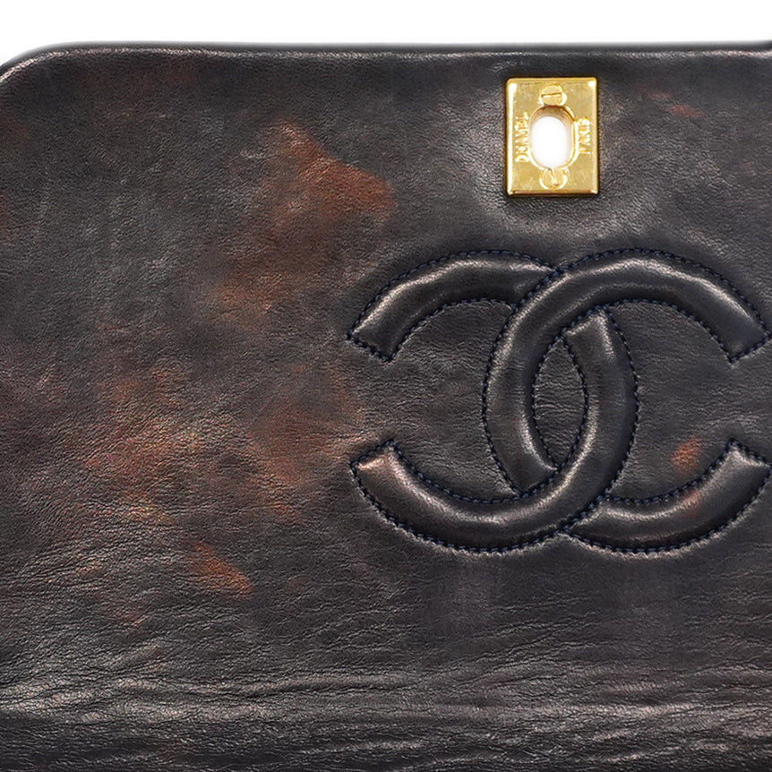 ★SALE【5ge5785-h】シャネル ショルダーバッグ マトラッセ チェーンショルダー ラムスキン ネイビー ゴールド金具【中古】レディース