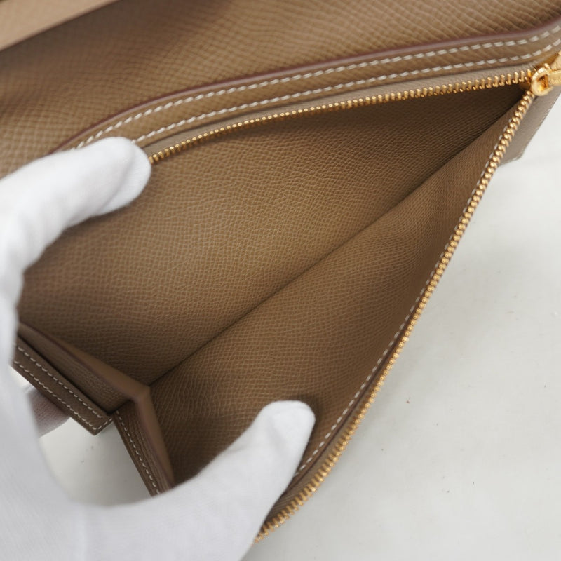 【5ge5811-h】エルメス 長財布 ベアンスフレ ヴォーエプソン エトゥープ ゴールド金具 C刻印【中古】メンズ レディース ユニセックス