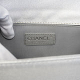 ★SALE【5ge6333-h】シャネル ショルダーバッグ ボーイシャネル チェーンショルダー パンチング レザー グレー シルバー金具【中古】レディース