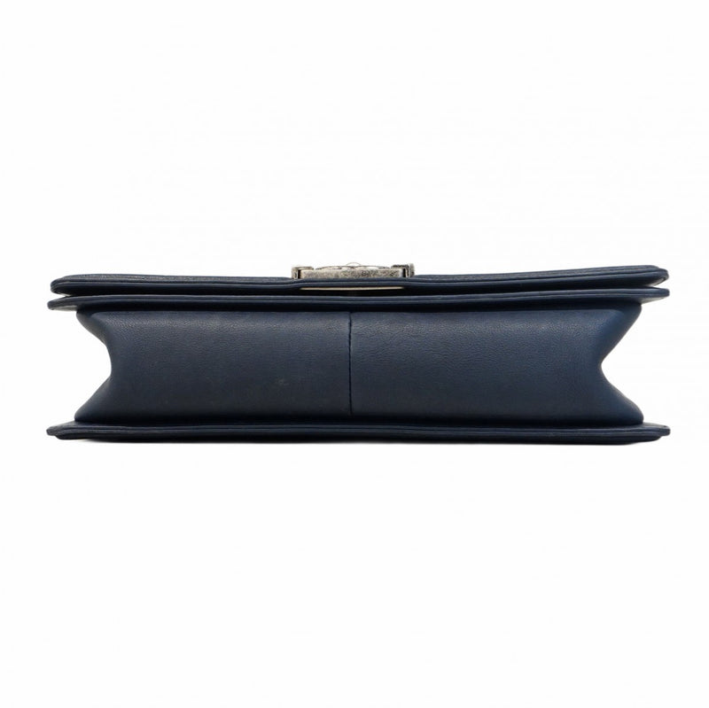 ★SALE【5ge6334-h】シャネル ショルダーバッグ ボーイシャネル/ワイルドステッチ チェーンショルダー レザー ネイビー シルバー金具【中古】レディース
