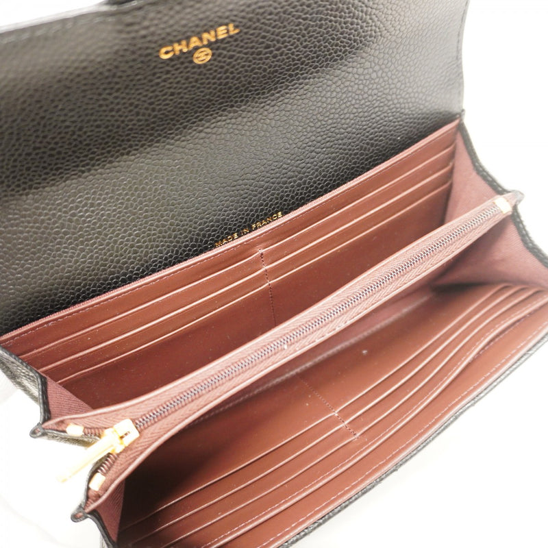 【5ge6363-h】シャネル 長財布 マトラッセ キャビアスキン ブラック ゴールド金具【中古】レディース