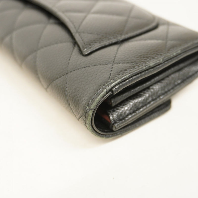 【5ge6363-h】シャネル 長財布 マトラッセ キャビアスキン ブラック ゴールド金具【中古】レディース