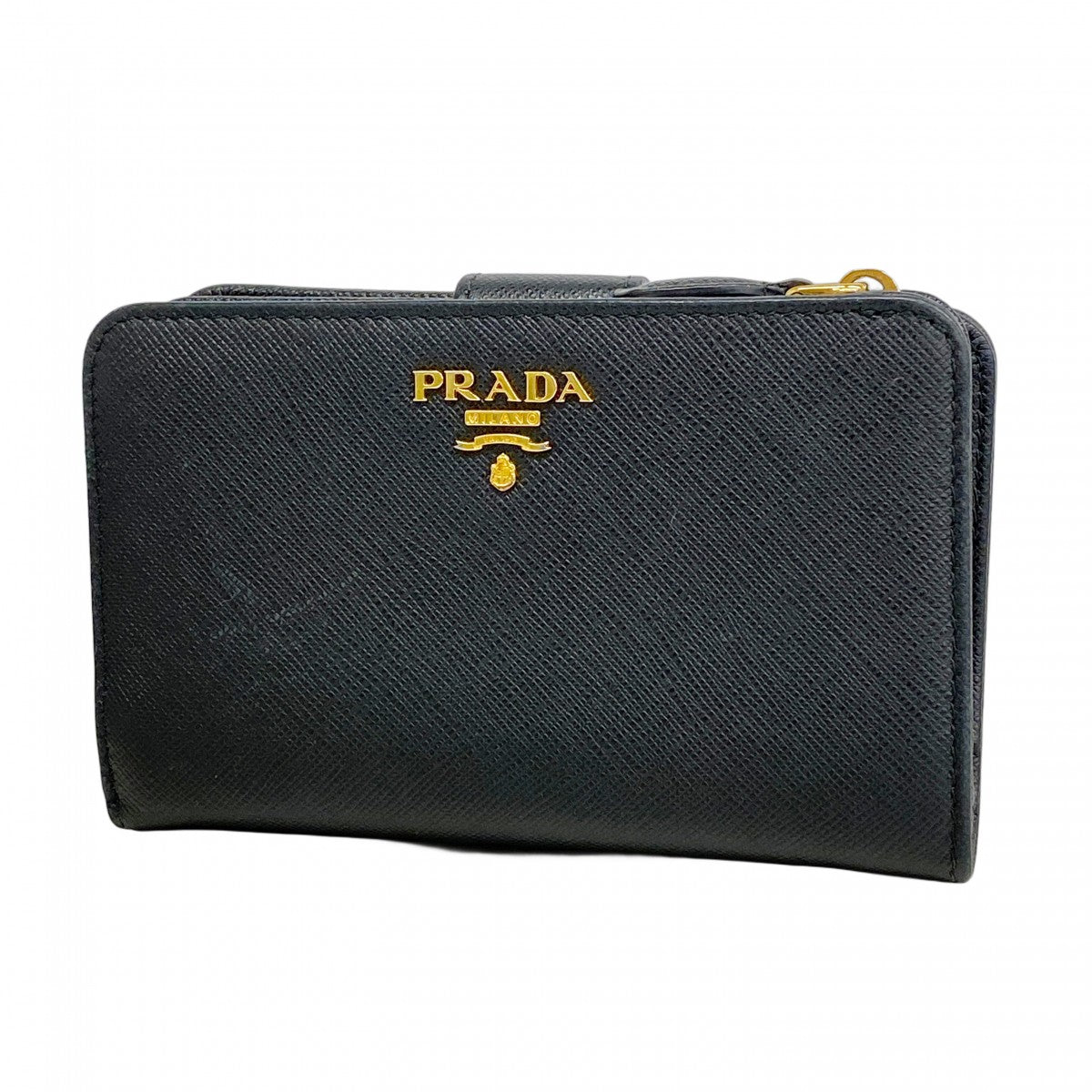 ★SALE【5ge6369-h】プラダ 財布 サフィアーノ レザー ブラック ゴールド金具【中古】レディース