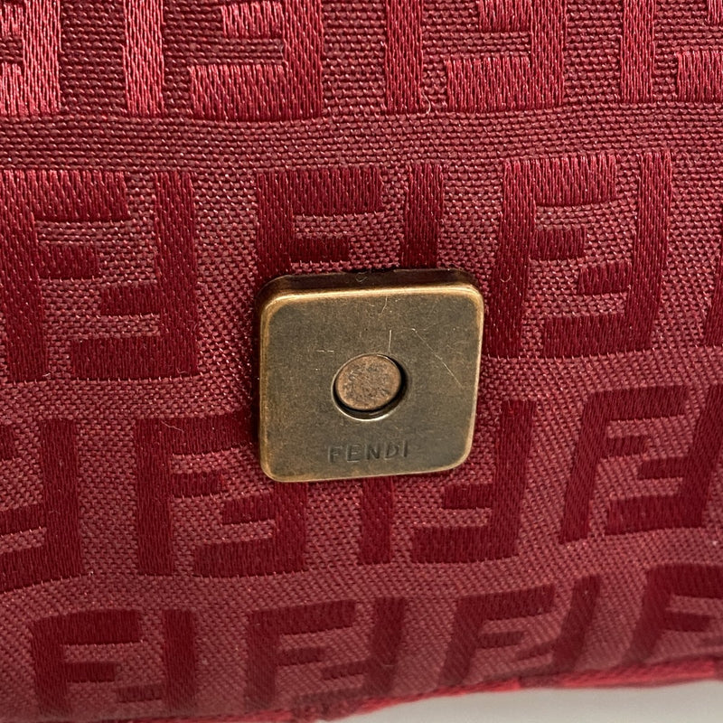 【5ge6405-h】フェンディ ハンドバッグ ズッキーノ マンマバケット ナイロンキャンバス レッド ピンクゴールド金具【中古】
