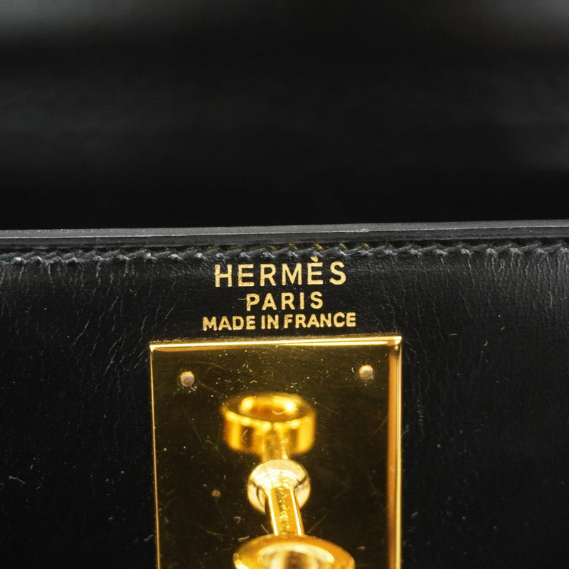 ★SALE【5hb0561-h】エルメス ハンドバッグ ケリー28 ボックスカーフ ブラック ゴールド金具 ○R刻印【中古】レディース