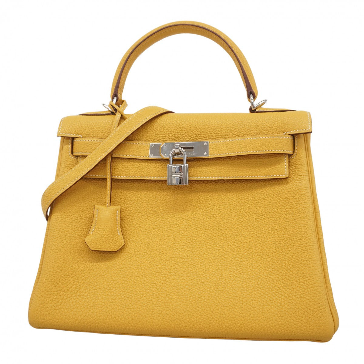 【5hb1074】エルメス ハンドバッグ ケリー28 トゴ カリー シルバー金具 □L刻印【中古】レディース