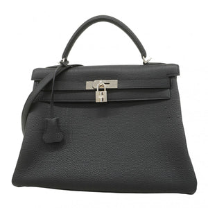 【5hb1217-h】エルメス ハンドバッグ ケリー32 トゴ ブラック シルバー金具 □L刻印【中古】レディース