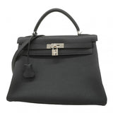 【5hb1217-h】エルメス ハンドバッグ ケリー32 トゴ ブラック シルバー金具 □L刻印【中古】レディース