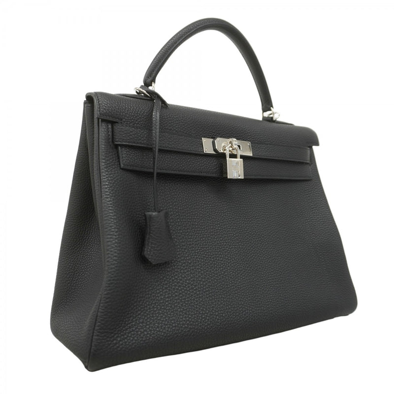 【5hb1217-h】エルメス ハンドバッグ ケリー32 トゴ ブラック シルバー金具 □L刻印【中古】レディース