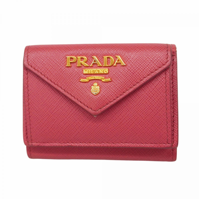 ★最終価格【5hb1346-h】プラダ 三つ折り財布 レザー ピンク ゴールド金具【中古】レディース