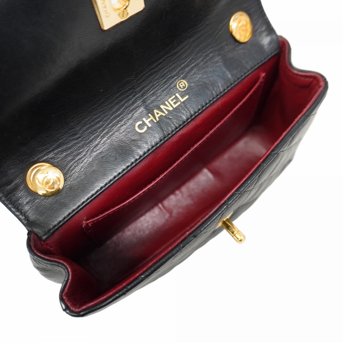 ★SALE【5hb1581-h】シャネル ショルダーバッグ ミニマトラッセ チェーンショルダー ラムスキン ブラック ゴールド金具【中古】レディース