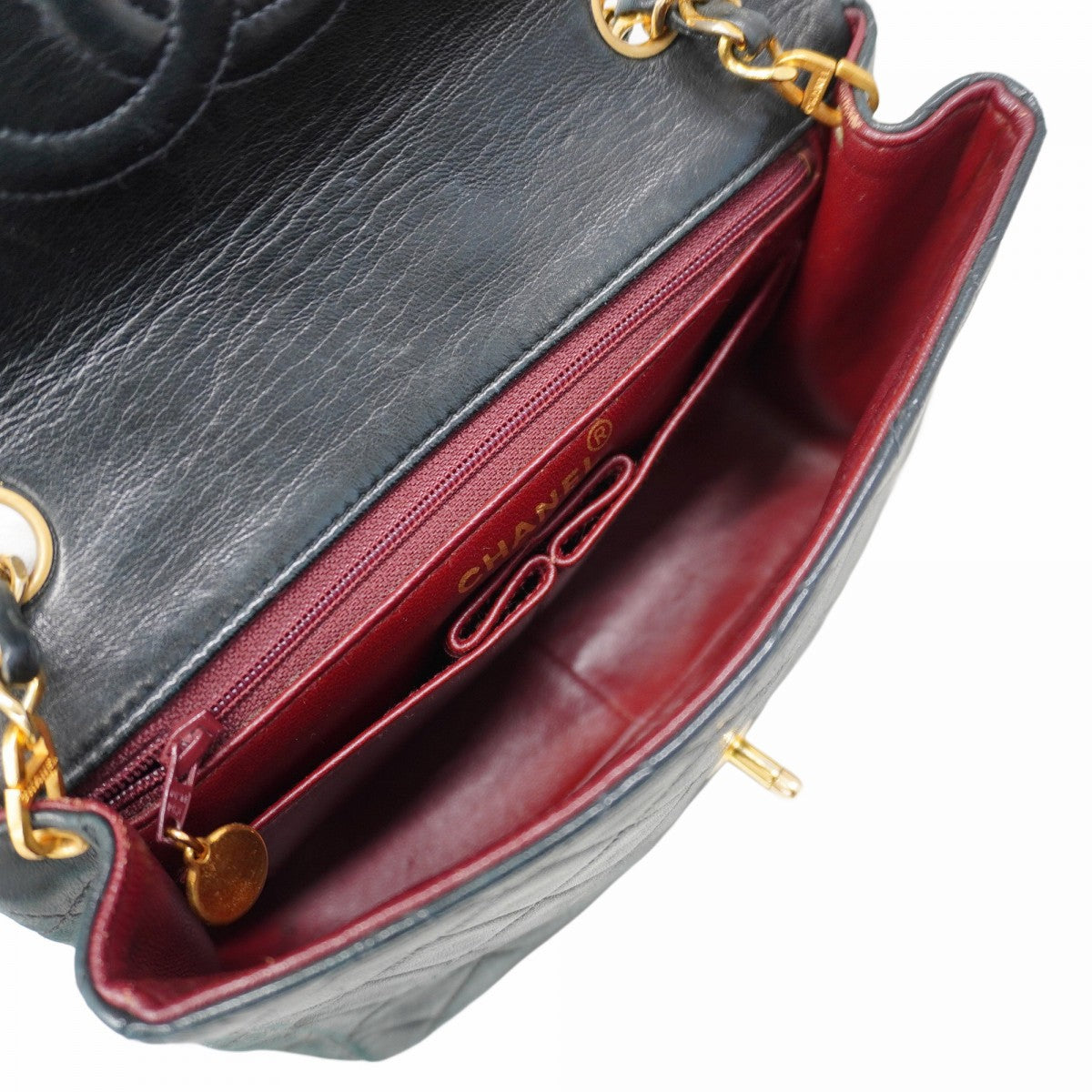 ★SALE【5hb1673-h】シャネル ショルダーバッグ ミニマトラッセ チェーンショルダー ラムスキン ブラック ゴールド金具【中古】レディース