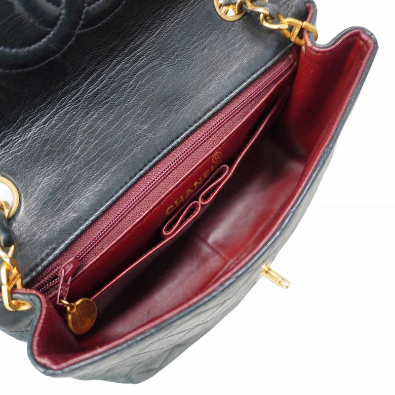 ★SALE【5hb1673-h】シャネル ショルダーバッグ ミニマトラッセ チェーンショルダー ラムスキン ブラック ゴールド金具【中古】レディース