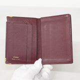 ★SALE【5hb1684-h】カルティエ カードケース マスト レザー ボルドー ゴールド金具【中古】レディース