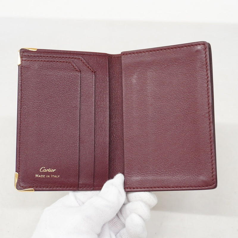 ★SALE【5hb1684-h】カルティエ カードケース マスト レザー ボルドー ゴールド金具【中古】レディース