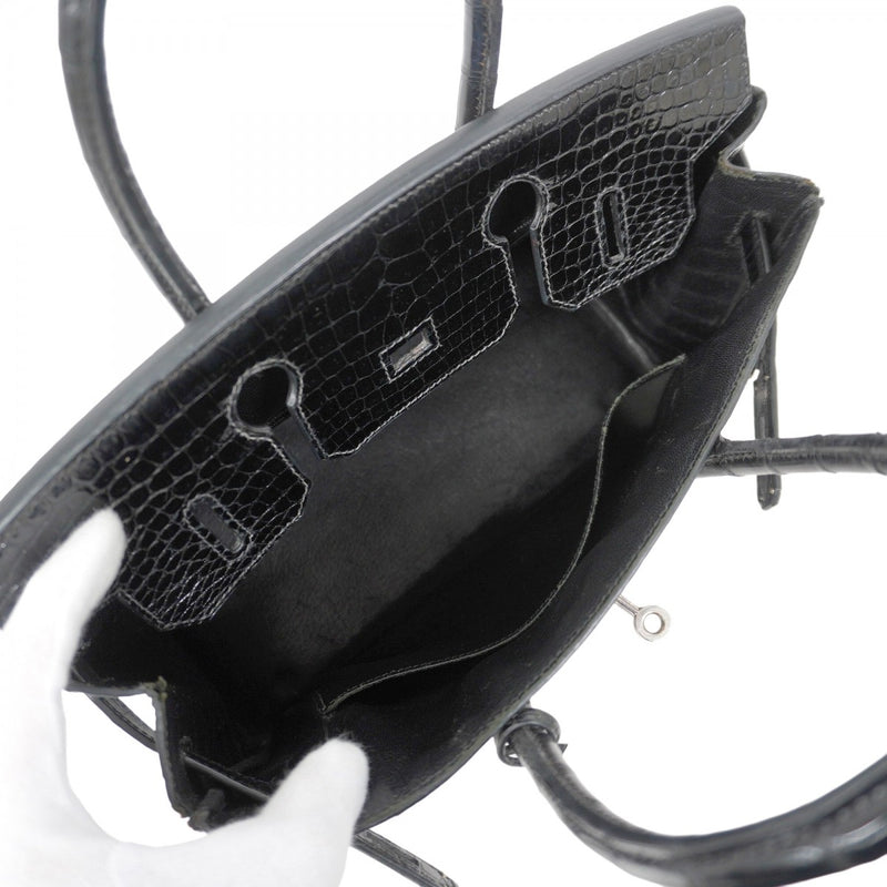 【5hb1708-g-h】エルメス ハンドバッグ バーキン30 ポロサス ブラック シルバー金具 □E刻印【中古】レディース
