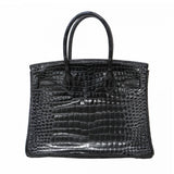 【5hb1708-g-h】エルメス ハンドバッグ バーキン30 ポロサス ブラック シルバー金具 □E刻印【中古】レディース