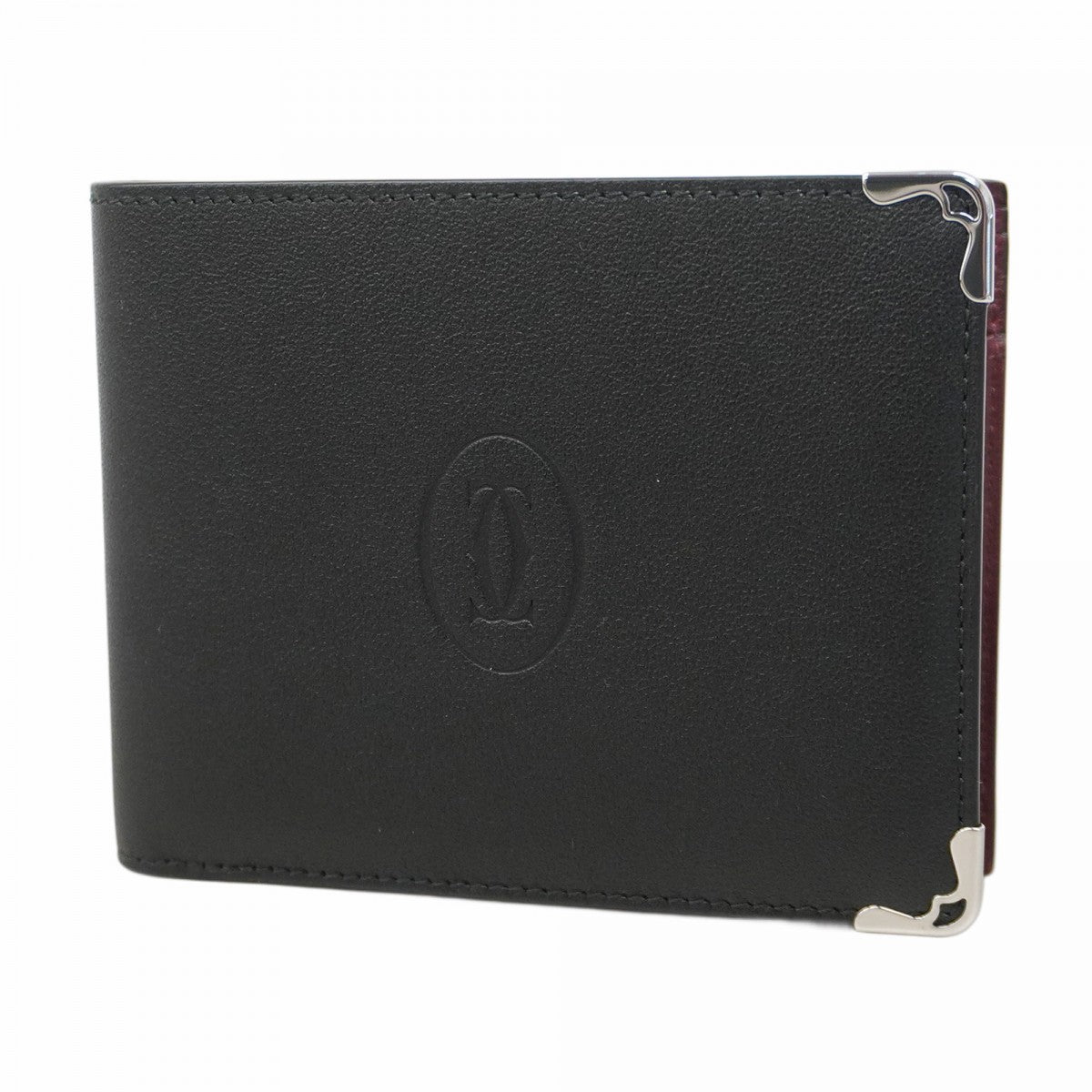 【5hc1840-h】カルティエ 財布 マスト レザー ブラック シルバー金具【中古】メンズ