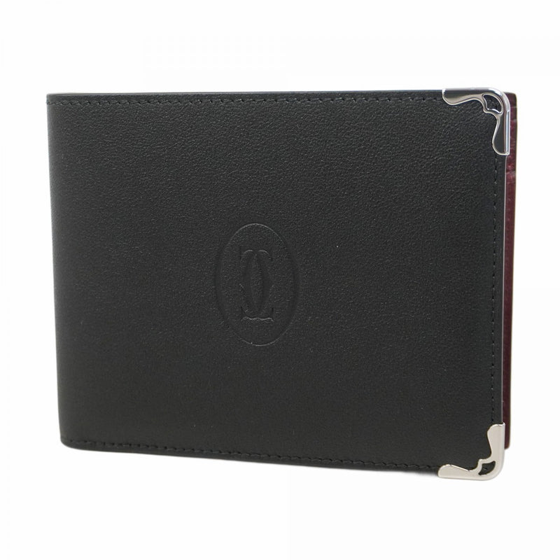 【5hc1840-h】カルティエ 財布 マスト レザー ブラック シルバー金具【中古】メンズ