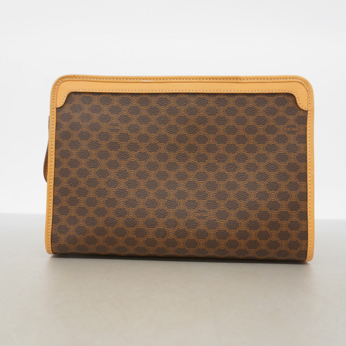 【美品】セリーヌ　クラッチバッグ　マカダム　トリオンフ　ロゴ金具　レザー　茶色 CELINE セリーヌ マカダムトリオンフ ヴィンテージ クラッチ