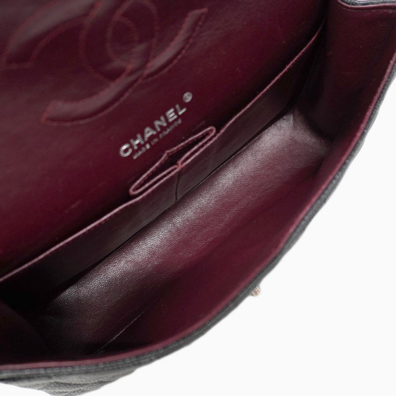 ★SALE【5hc1882-h】シャネル ショルダーバッグ マトラッセ Wフラップ Wチェーン キャビアスキン ブラック シルバー金具【中古】レディース