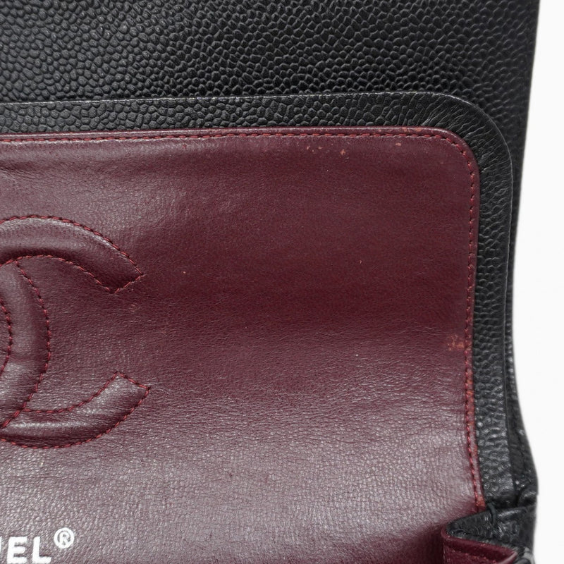 ★SALE【5hc1882-h】シャネル ショルダーバッグ マトラッセ Wフラップ Wチェーン キャビアスキン ブラック シルバー金具【中古】レディース