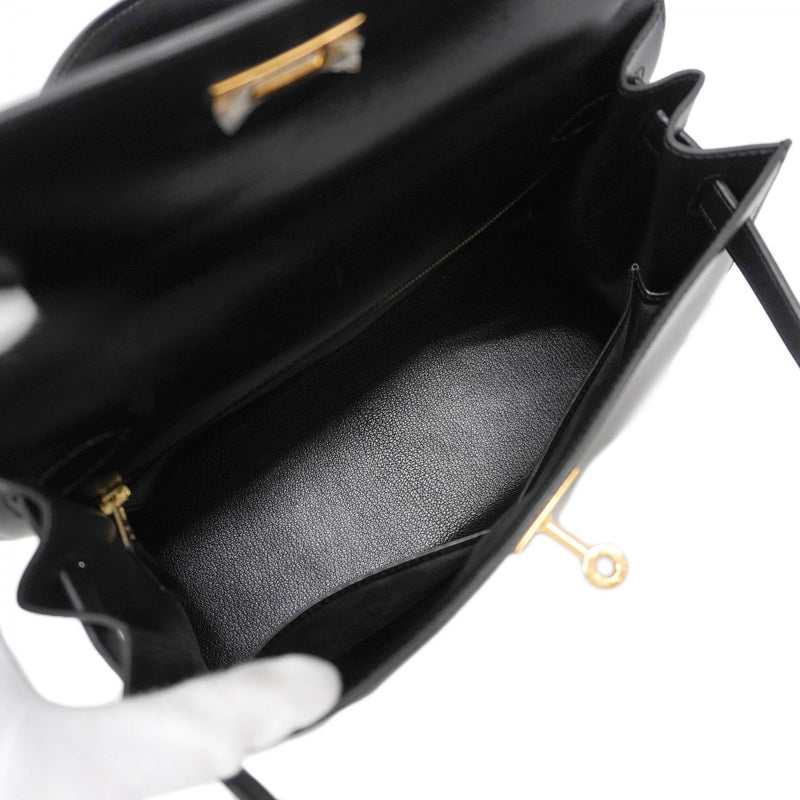 【5hc1916-h】エルメス ハンドバッグ ケリー28 ボックスカーフ ブラック ゴールド金具 □P刻印【中古】レディース