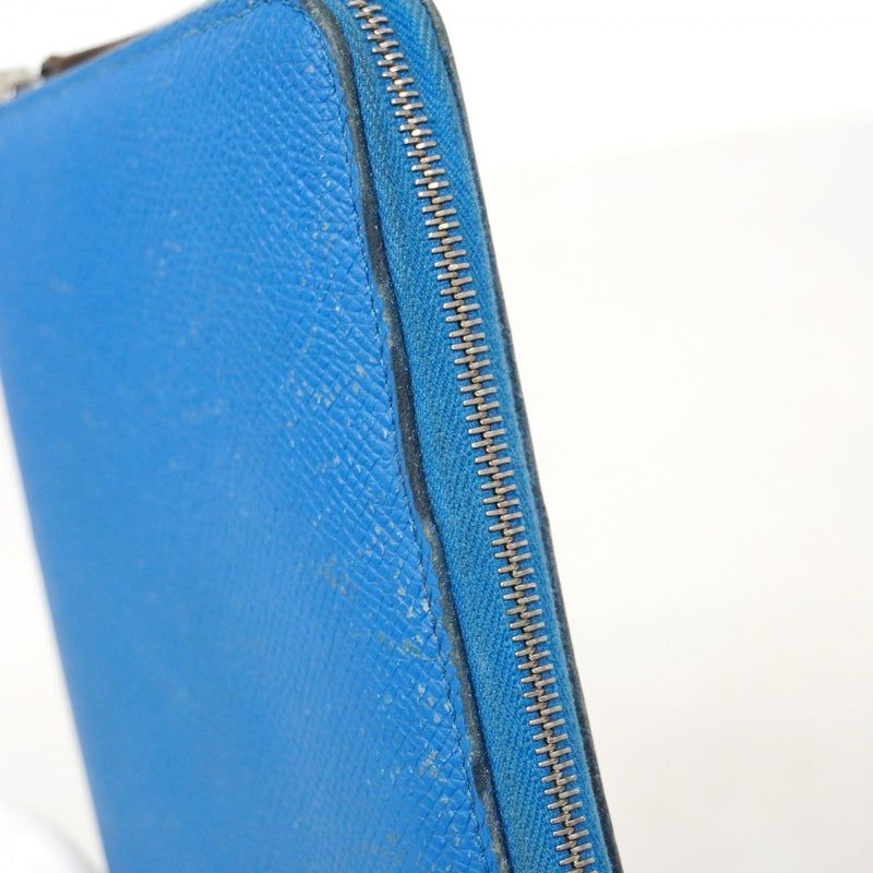 ★SALE【5hc1995-h】エルメス 長財布 アザップロングシルクイン ヴォーエプソン ブルーフランス シルバー金具 C刻印【中古】レディース