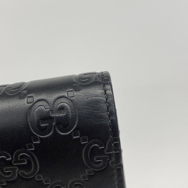 ★SALE【5hc2094-h】グッチ 名刺入れ グッチシマ 406924 レザー ブラック シャンパンゴールド金具【中古】レディース