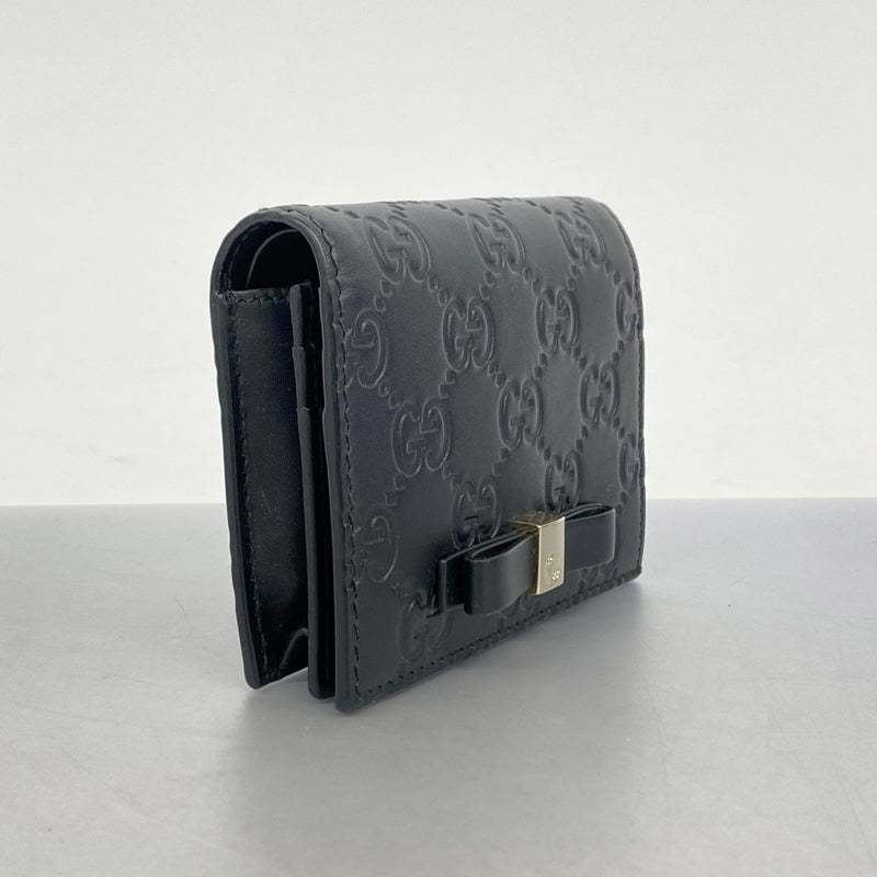 ★SALE【5hc2094-h】グッチ 名刺入れ グッチシマ 406924 レザー ブラック シャンパンゴールド金具【中古】レディース