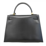 【5hc2139-h】エルメス ハンドバッグ ケリー28 ボックスカーフ ブラック ゴールド金具 □F刻印【中古】レディース