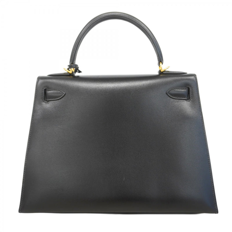 【5hc2139-h】エルメス ハンドバッグ ケリー28 ボックスカーフ ブラック ゴールド金具 □F刻印【中古】レディース
