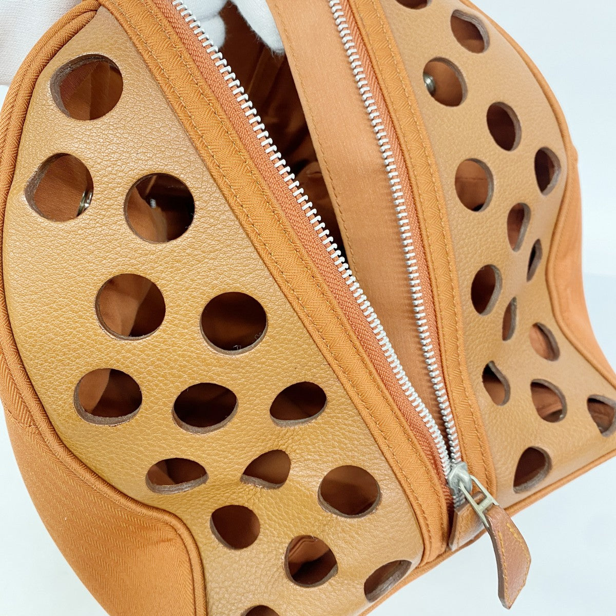 【5hc2264-h】エルメス ドッグキャリー トワルシェブロン オレンジ シルバー金具【中古】メンズ レディース ユニセックス